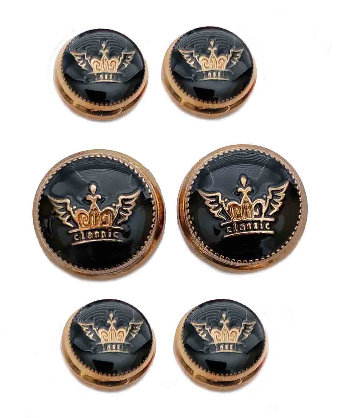 Waterbury Coronet Crown Brass Enamel Dome Blazer Buttons Set Gold Black Shank Men's