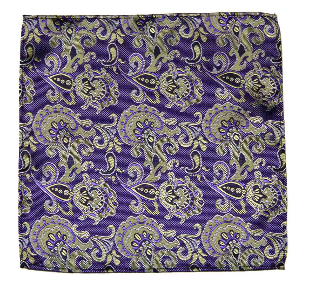 Gascoigne Pocket Square Purple Yellow Black Elements of Paisley Men's