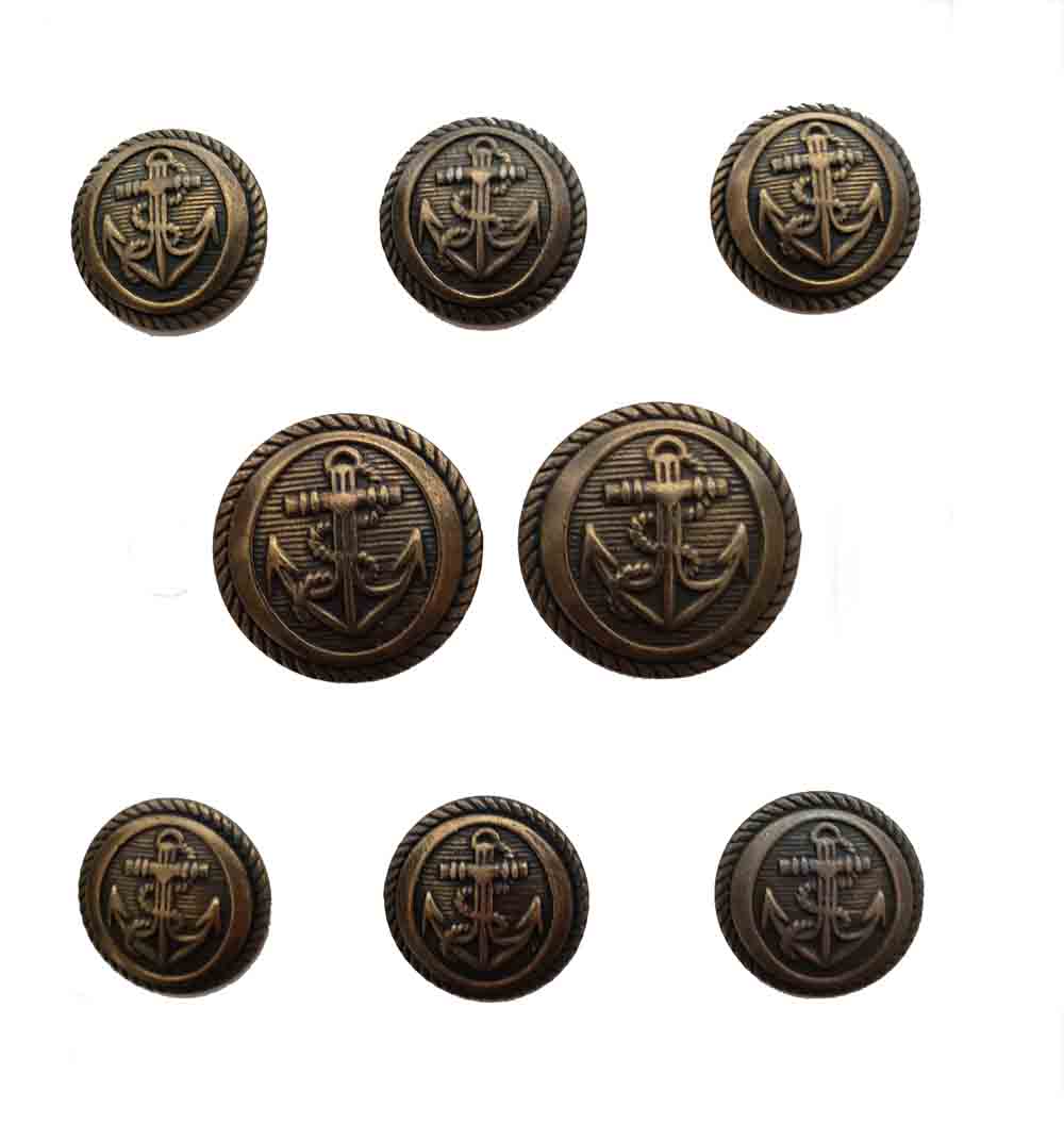 Vintage Lands' End Nautical Semi-Dome Anchor Blazer Buttons Set Antique Gold Men's