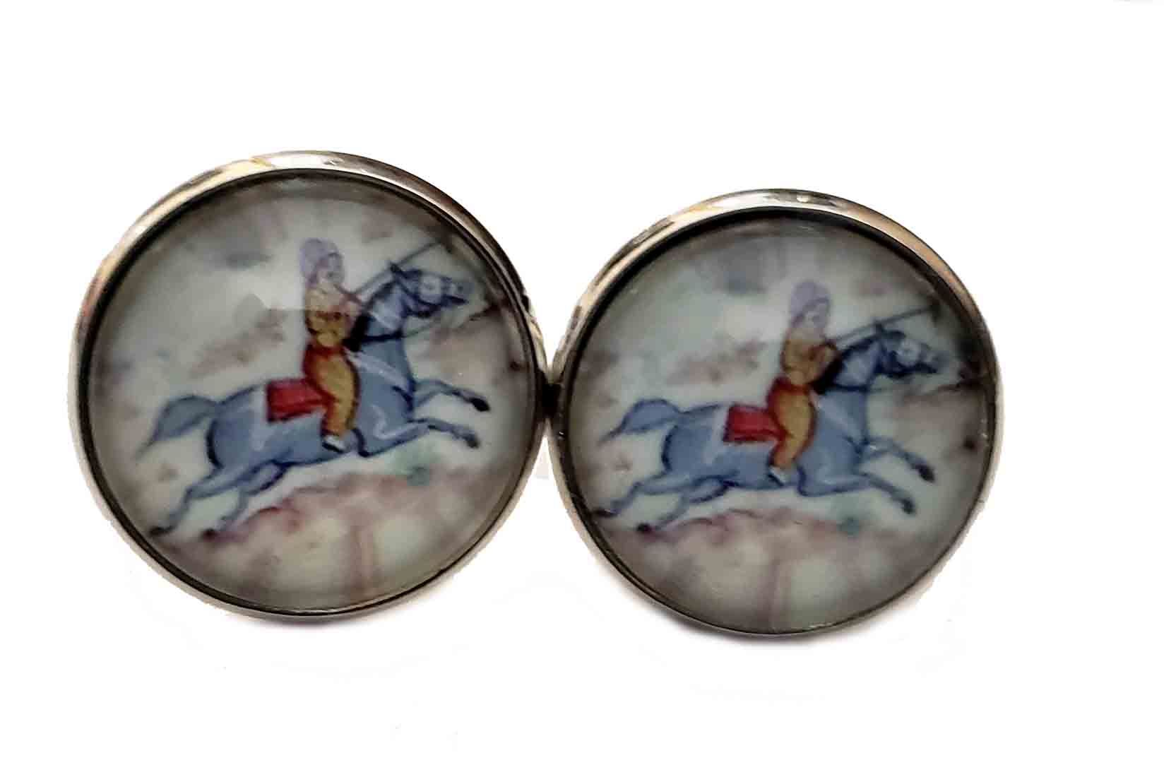 Gascoigne Ancient Polo Player Cufflinks Silver Metal Alloy Men's