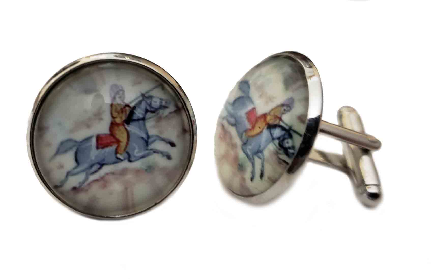 Gascoigne Ancient Polo Player Cufflinks Silver Metal Alloy Men's