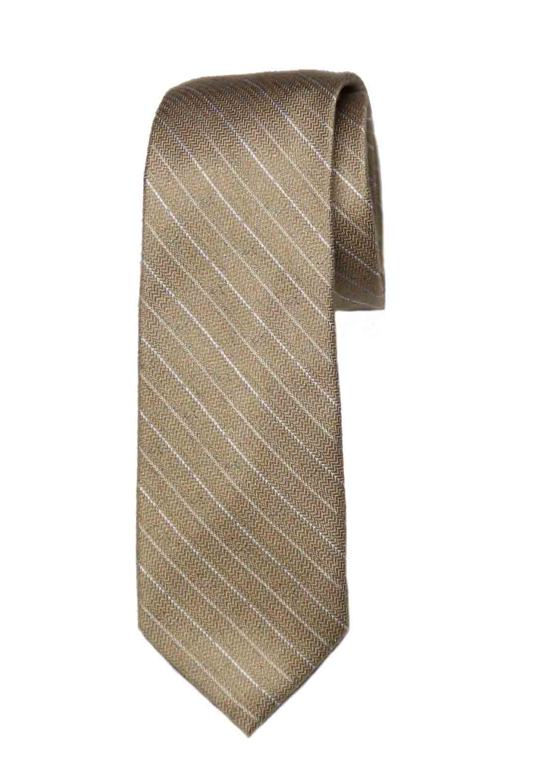 Ben Sherman Tie Tan White Striped Silk Cotton Men's Narrow