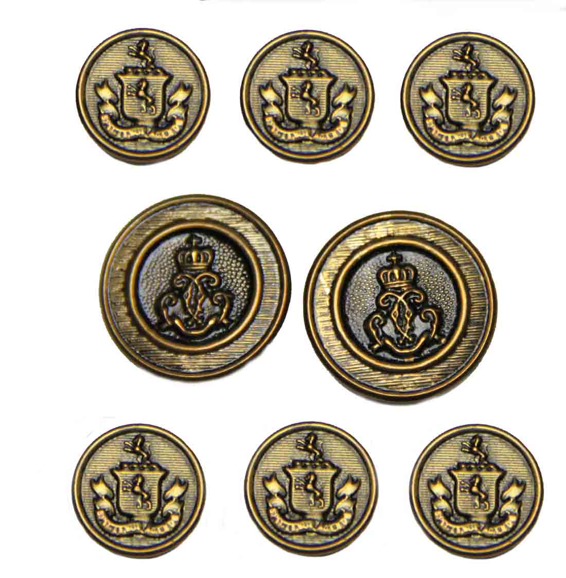 Vintage Eisen USA Antique Gold Blazer Buttons Set 1970s Metal Shank Men's 