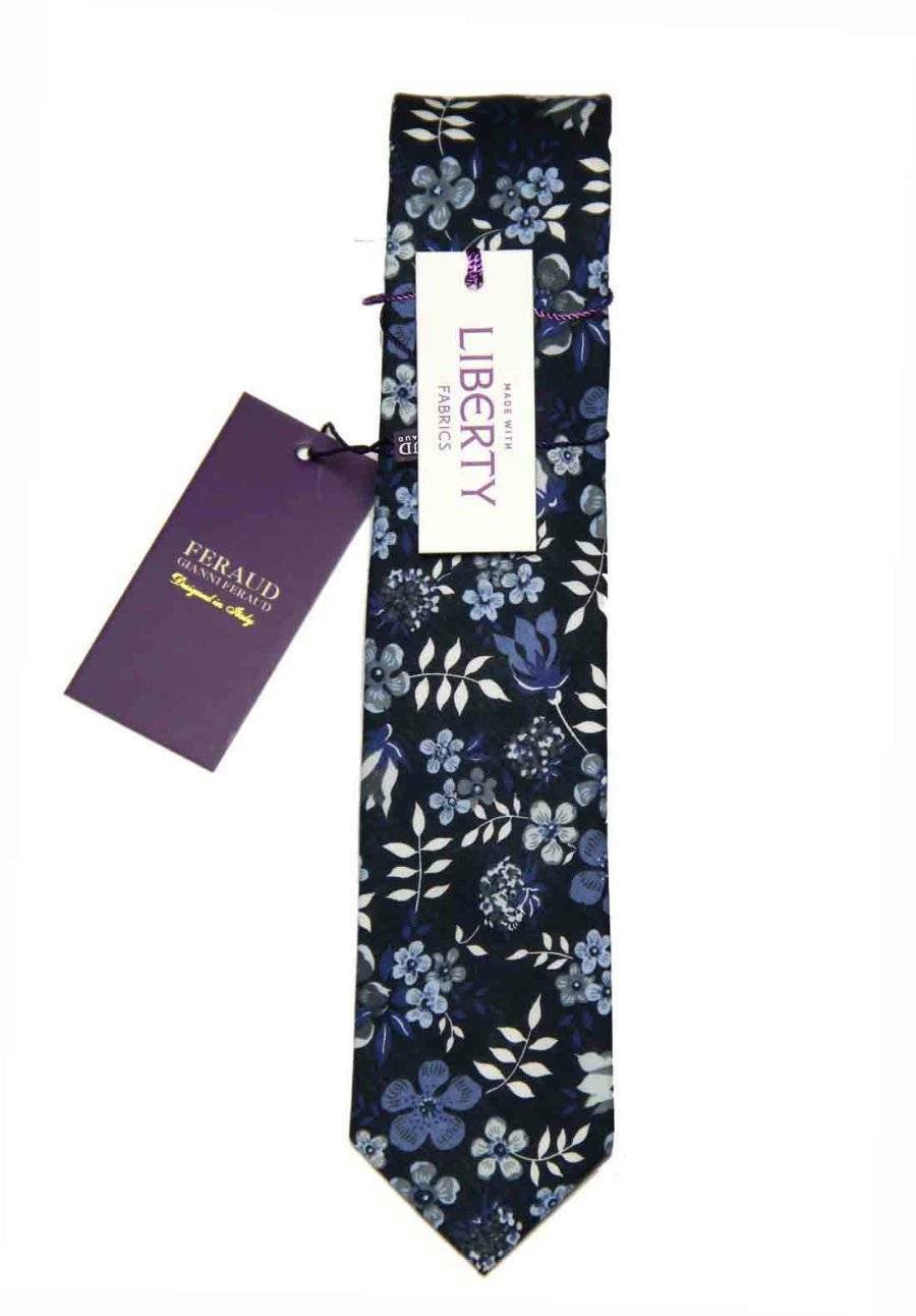 Feraud Liberty of London Fabric Tie Cotton Floral Blue Gray White Men's