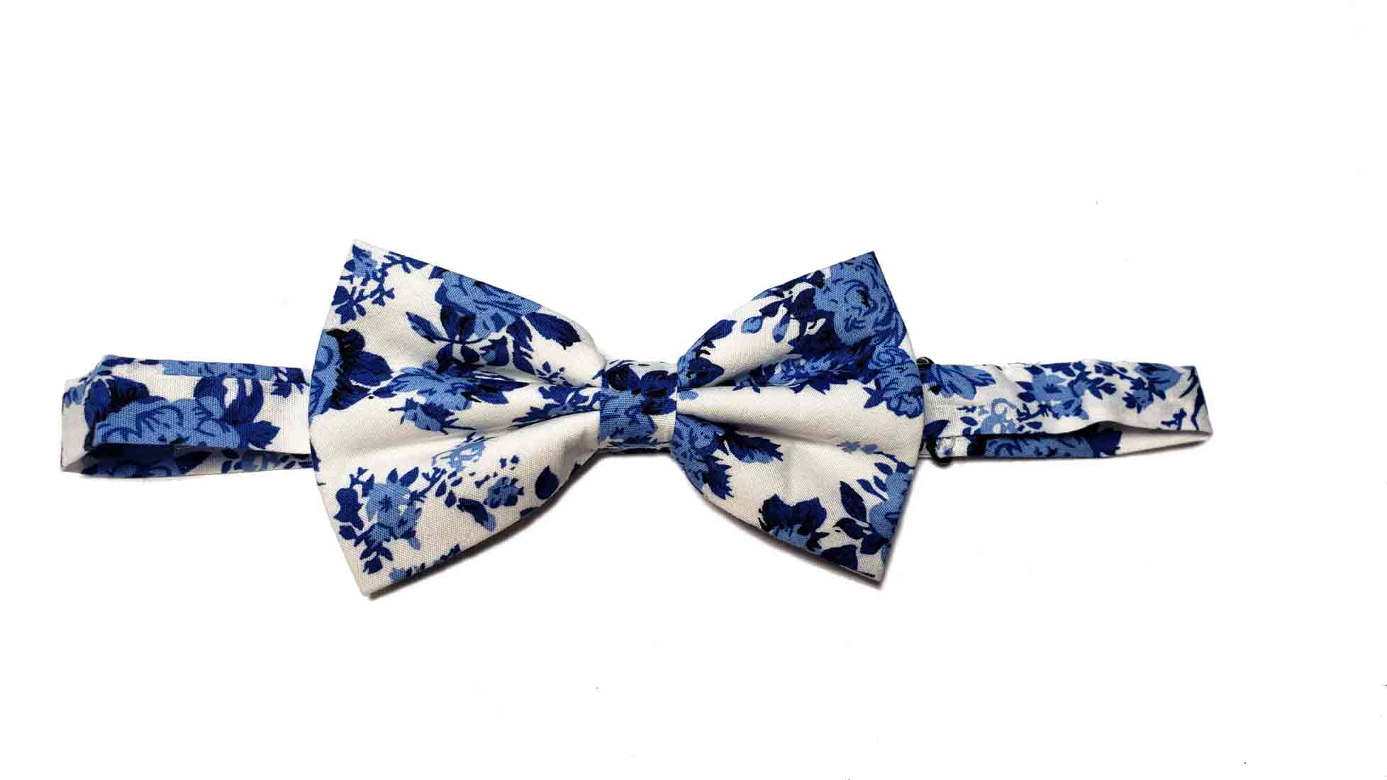 Gascoigne Floral Cotton Bow Tie Blue White Pre-Tied Men's
