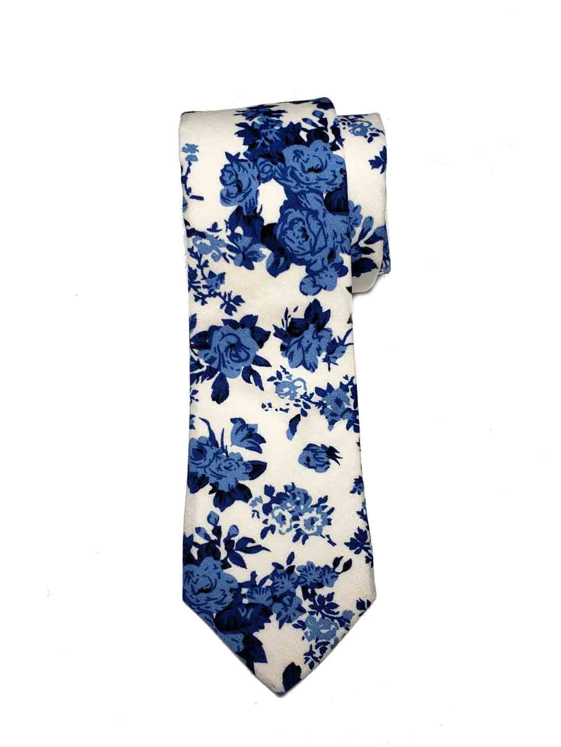 Gascoigne Tie Blue White Floral Cotton Narrow Men's