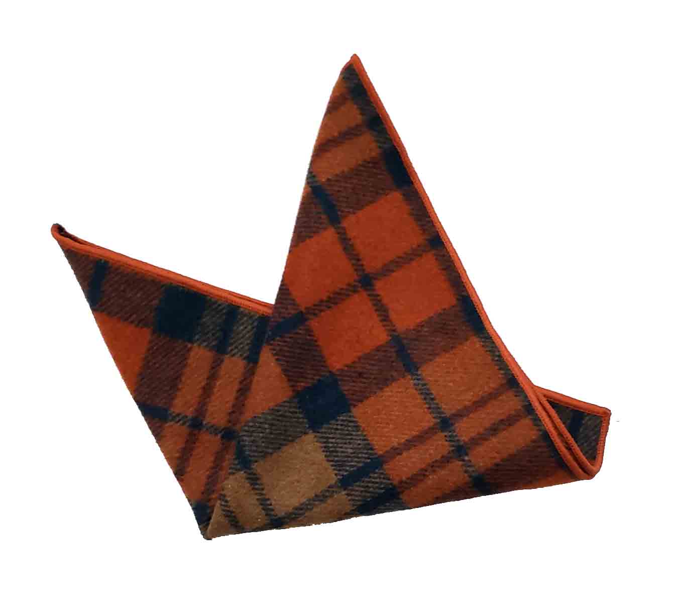 Gascoigne Pocket Square Wool Blend Plaid Orange Brown Black Men's