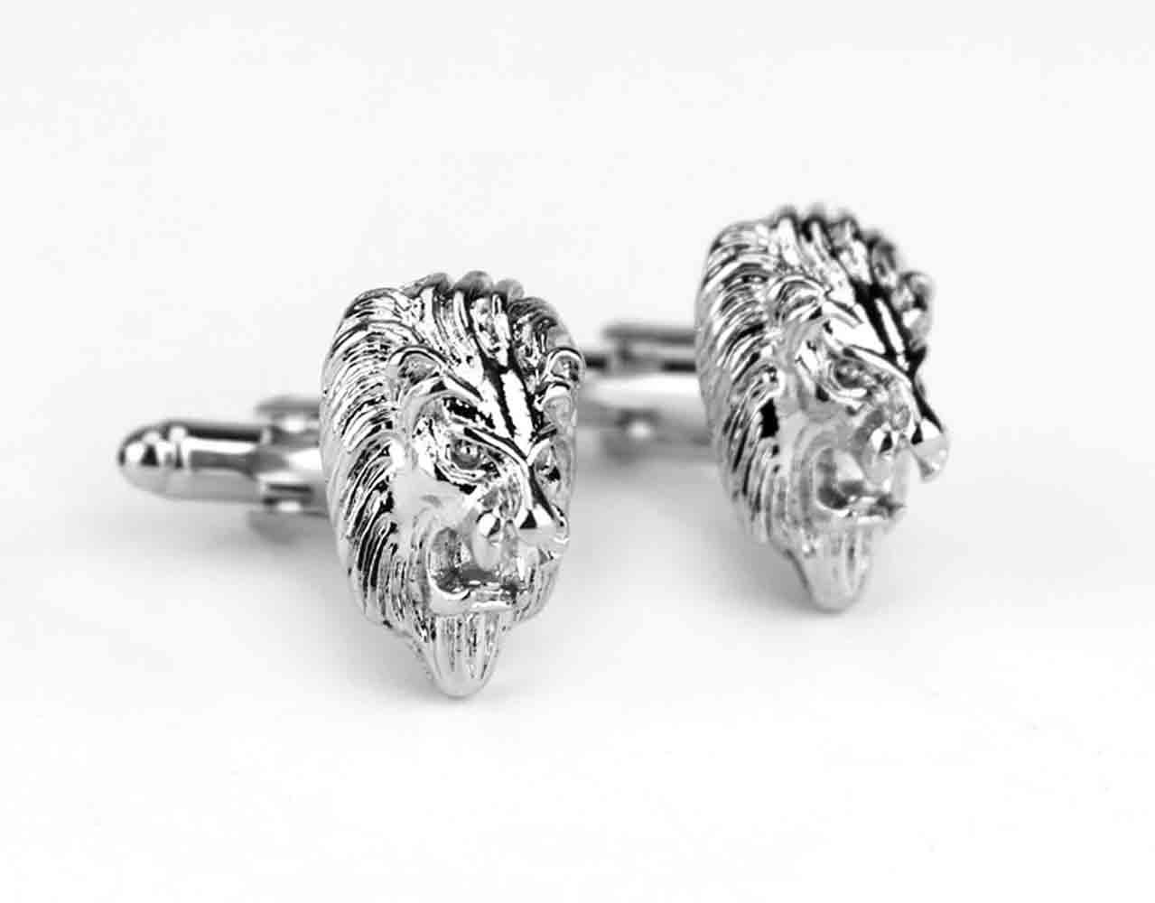 Gascoigne Lion Head Metal Cufflinks Silver Zinc Alloy Men's