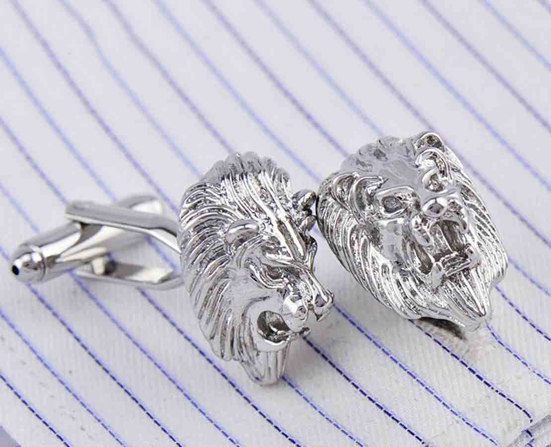 Gascoigne Lion Head Metal Cufflinks Silver Zinc Alloy Men's