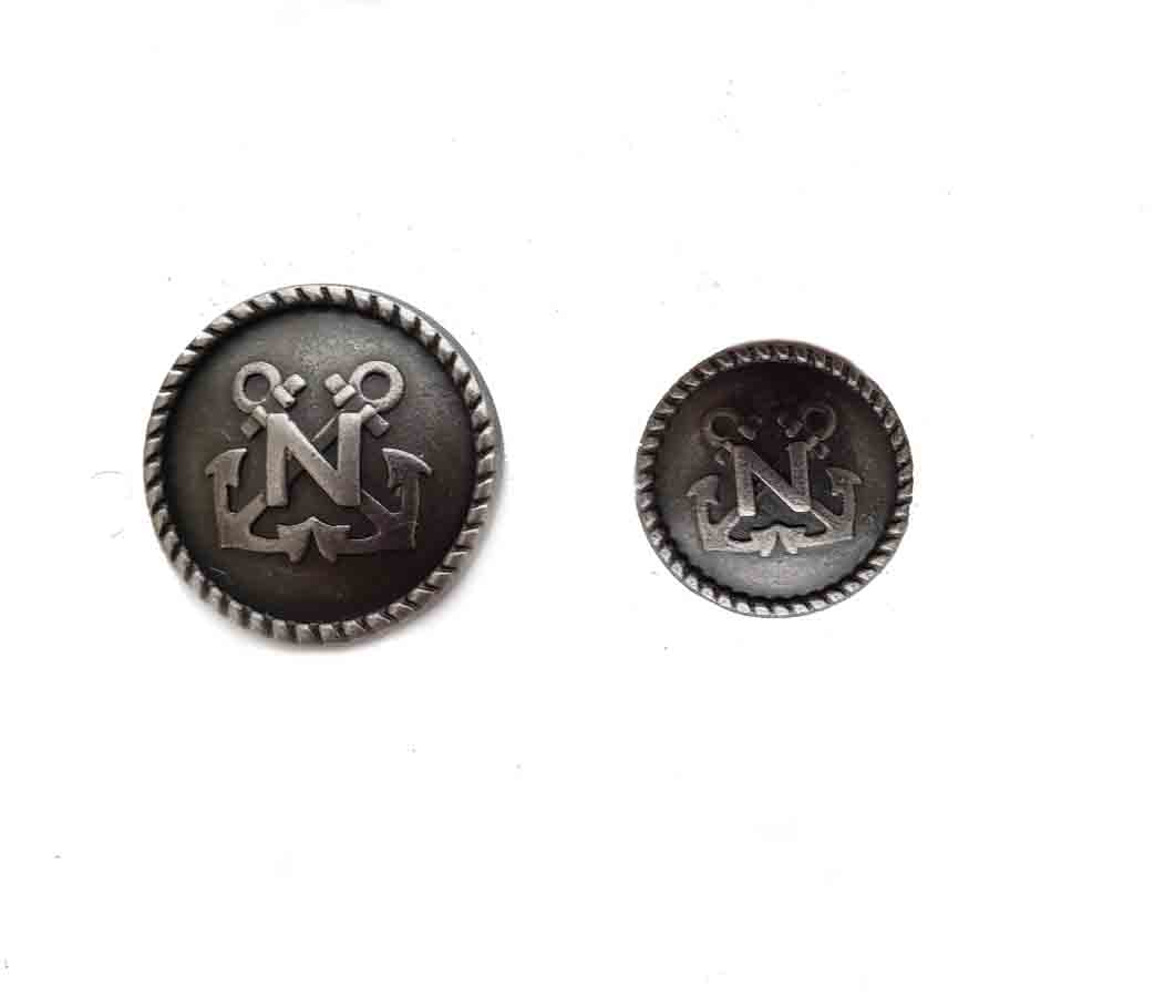 Nautica Replacement Buttons Gray Silver N Monogram Anchor One Front One Sleeve Button Men's