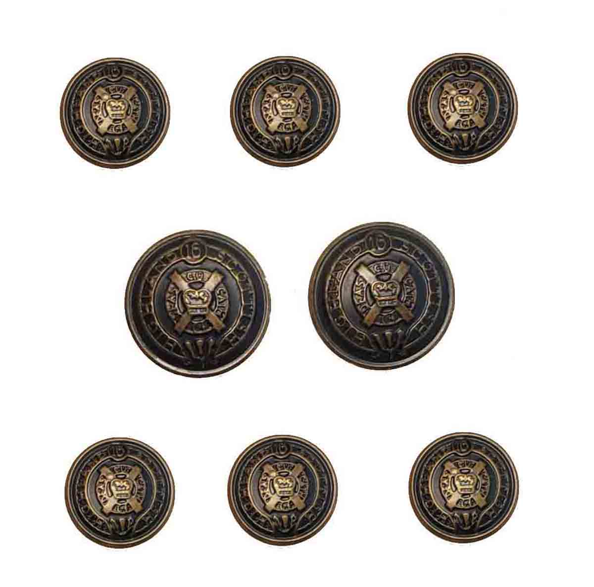 Vintage Scottish Highland Blazer Buttons Set Antique Gold Brown Deas Ou Oath Queen Crown Brass Shank Men's