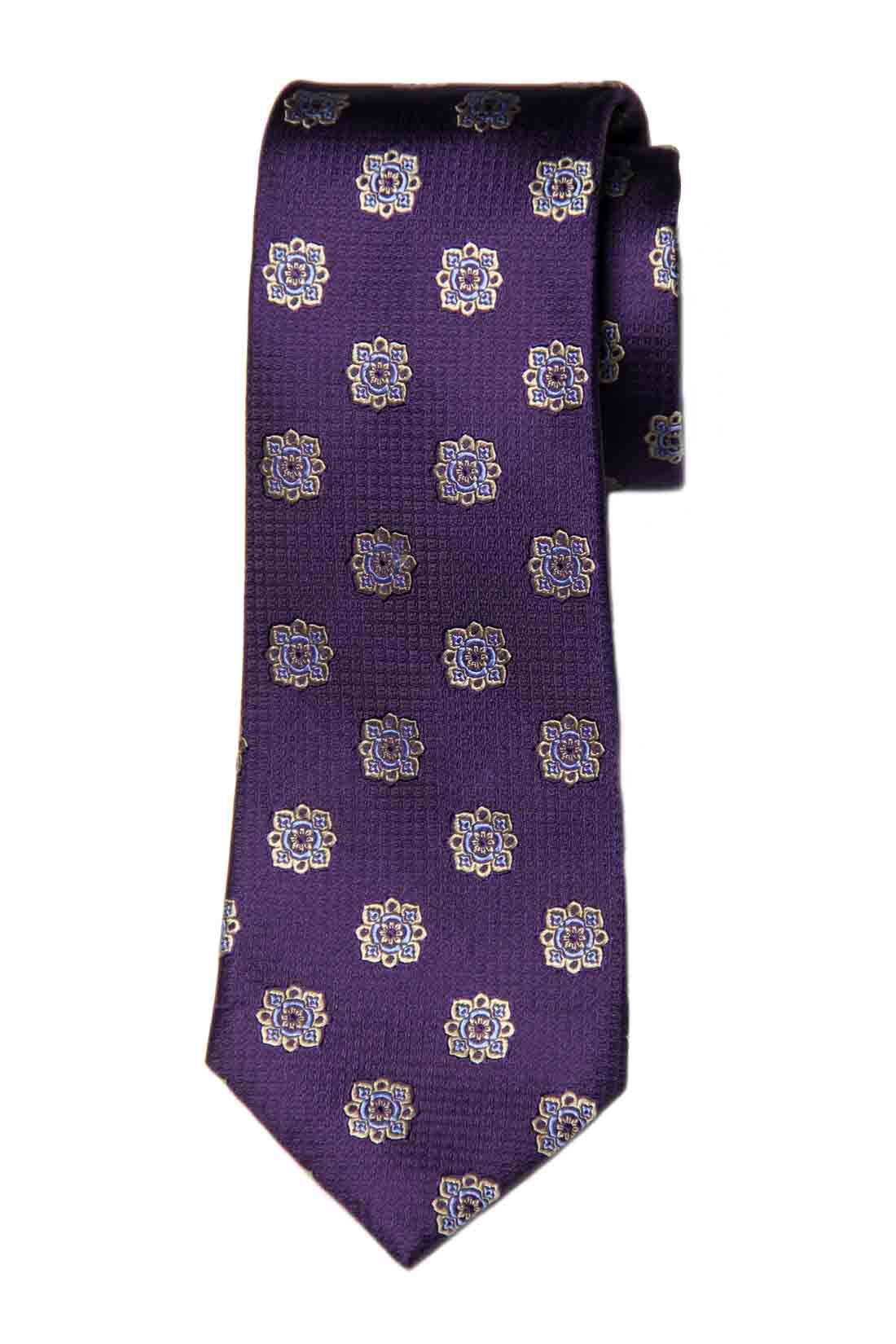 Tasso Elba Silk Tie Purple Yellow Blue Floral Men's