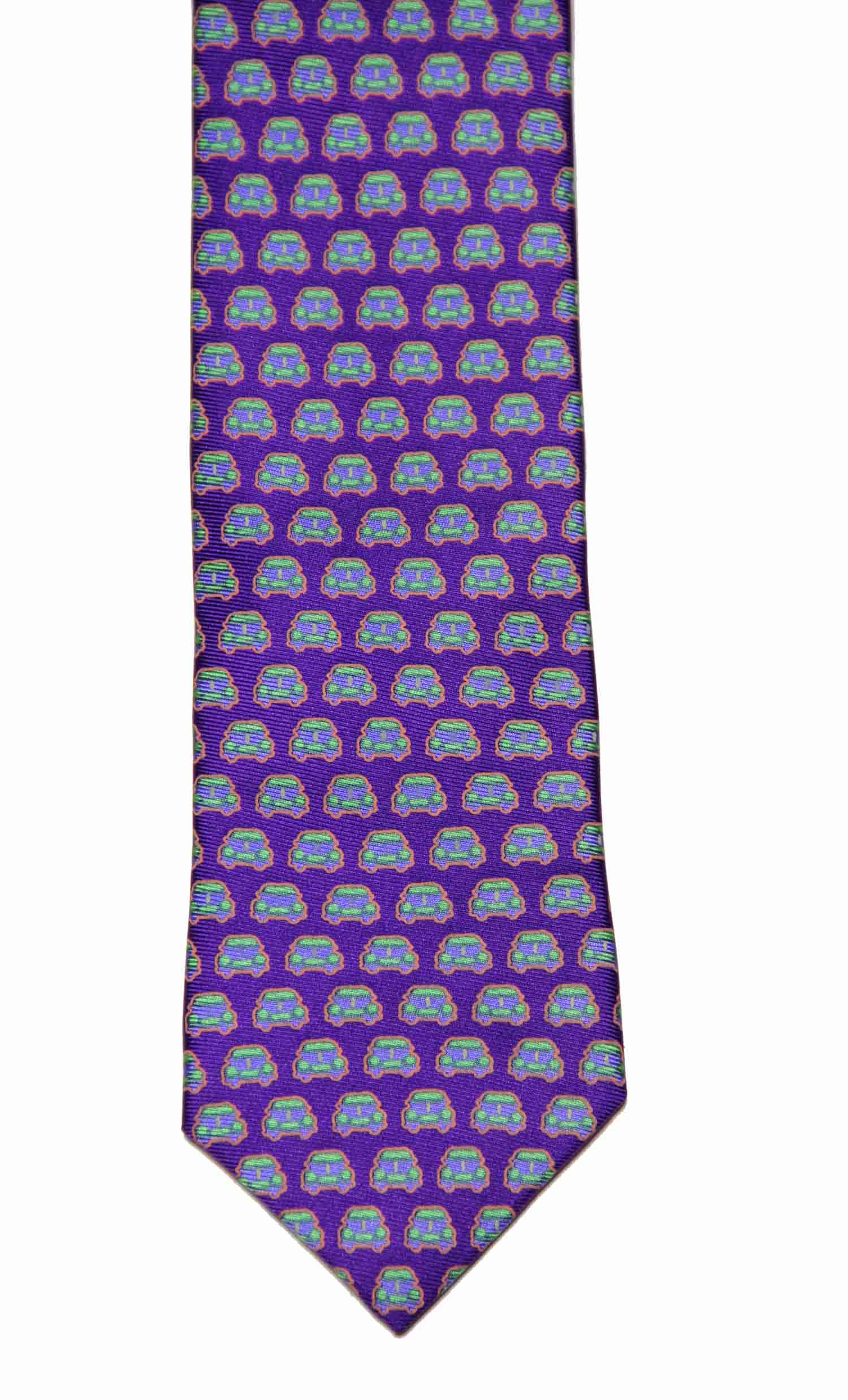 Ted Baker Silk Tie Purple Green Orange Cars Pattern Men's