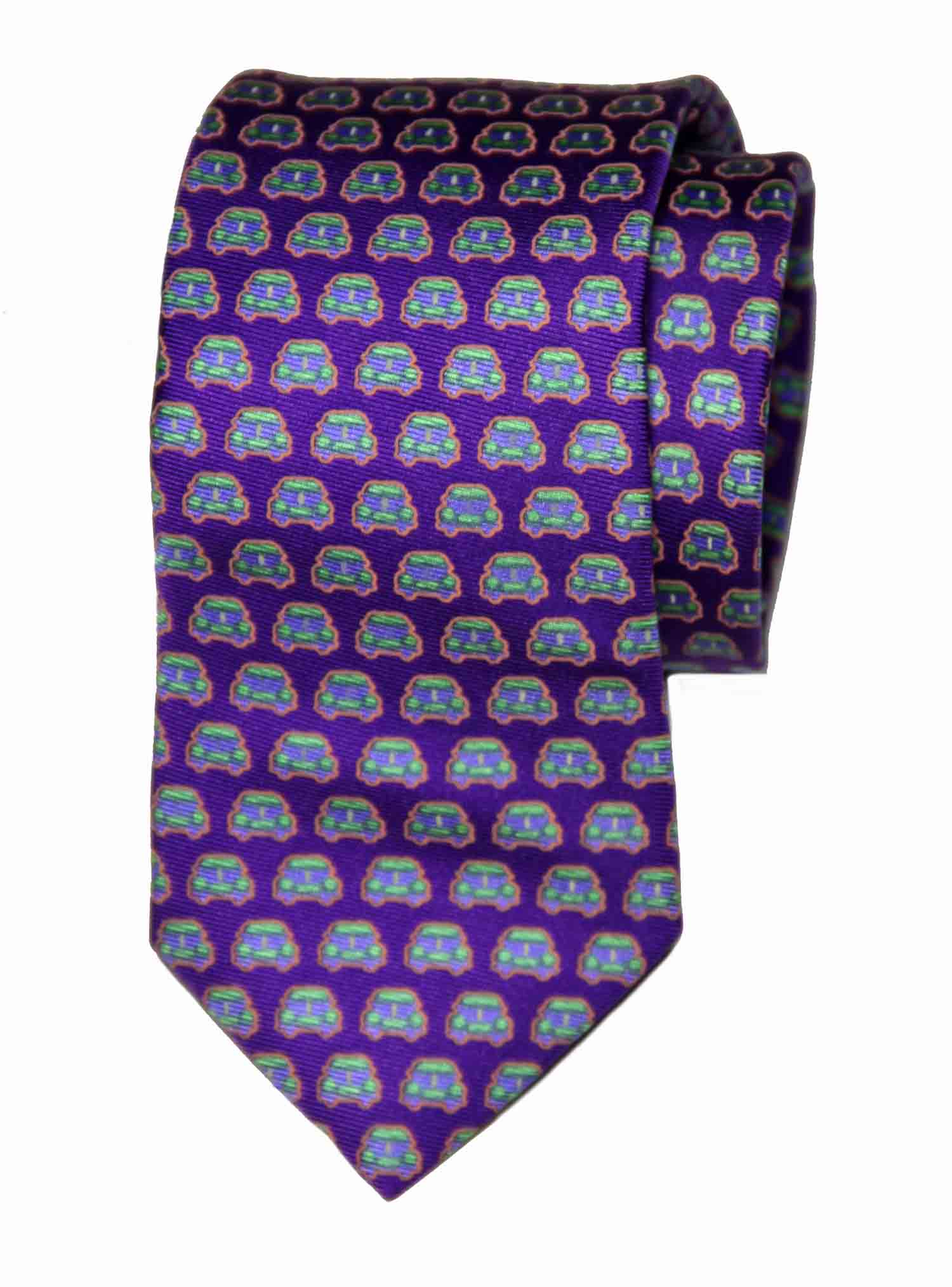 Ted Baker Silk Tie Purple Green Orange Cars Pattern Men's