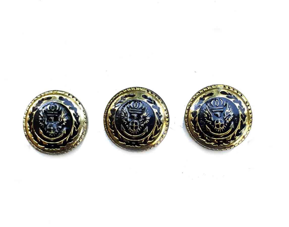 3 Vintage Crown Eagle Anchor Blazer Buttons Gold Black Brass 9X4 Men's