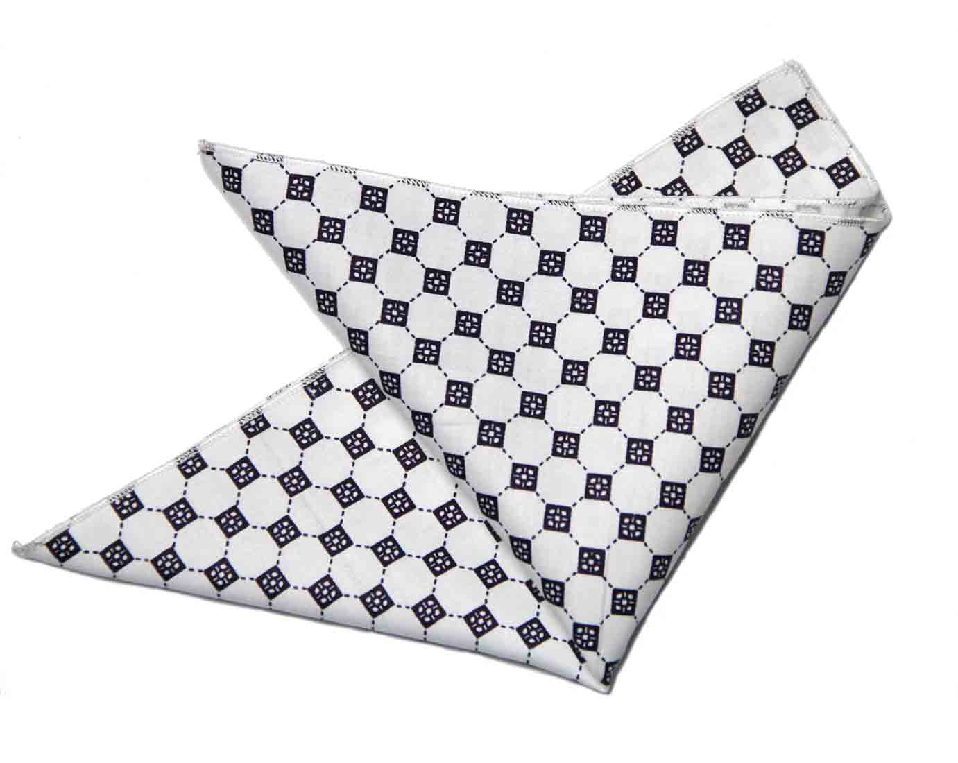 Gascoigne Pocket Square White Black Geometric Men's