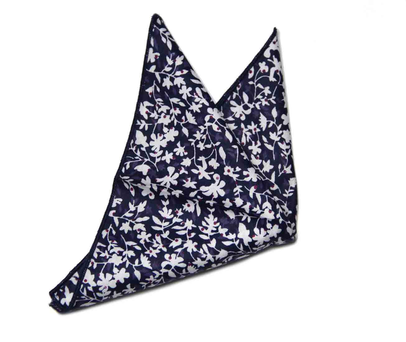 Gascoigne Pocket Square Floral White Navy Blue Purple Men's