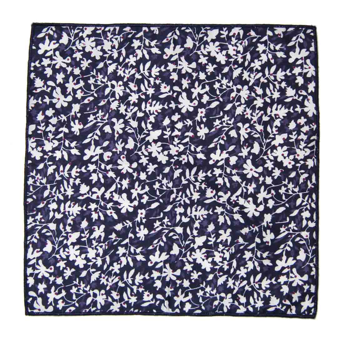 Gascoigne Pocket Square Floral White Navy Blue Purple Men's