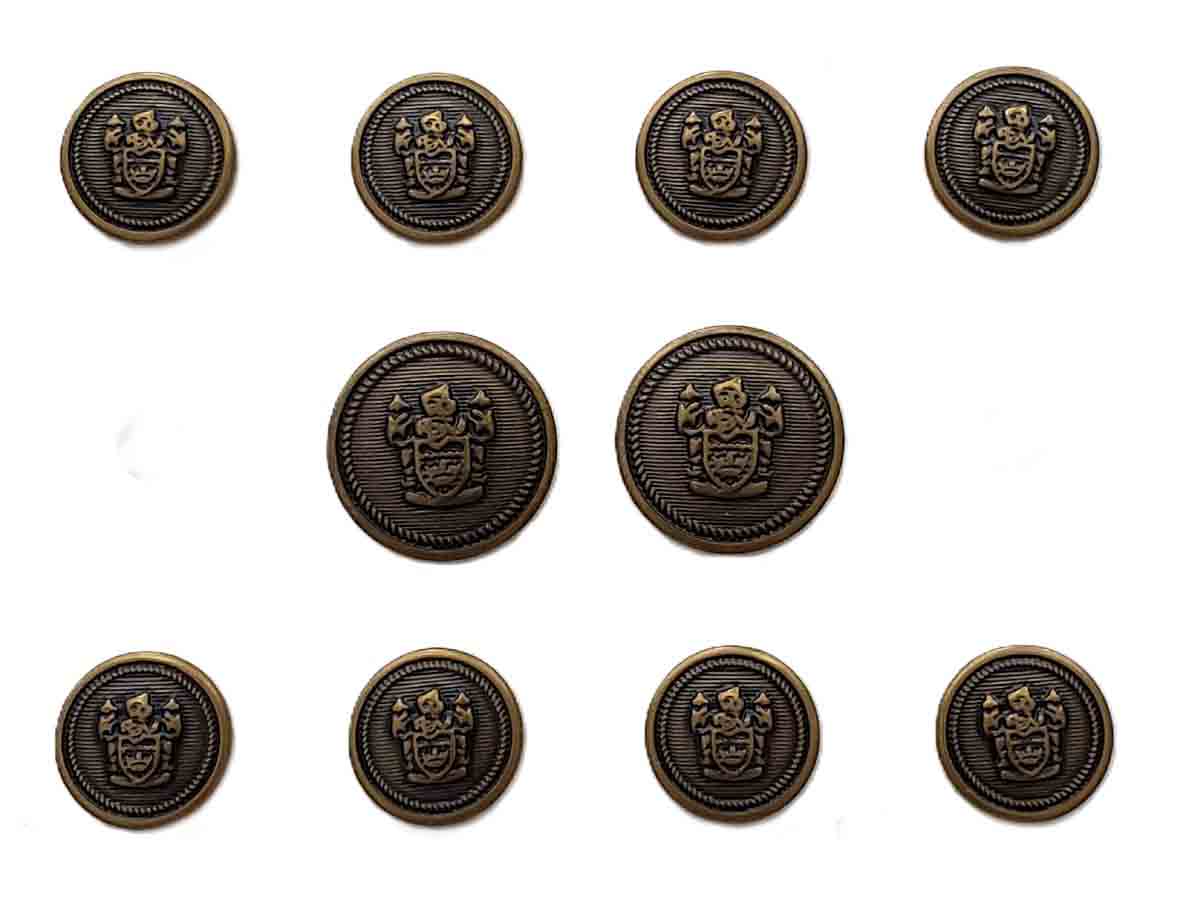 Vintage Austin Reed Blazer Buttons Set Antique Gold Brown Brass Shield Pattern A3Z Men's