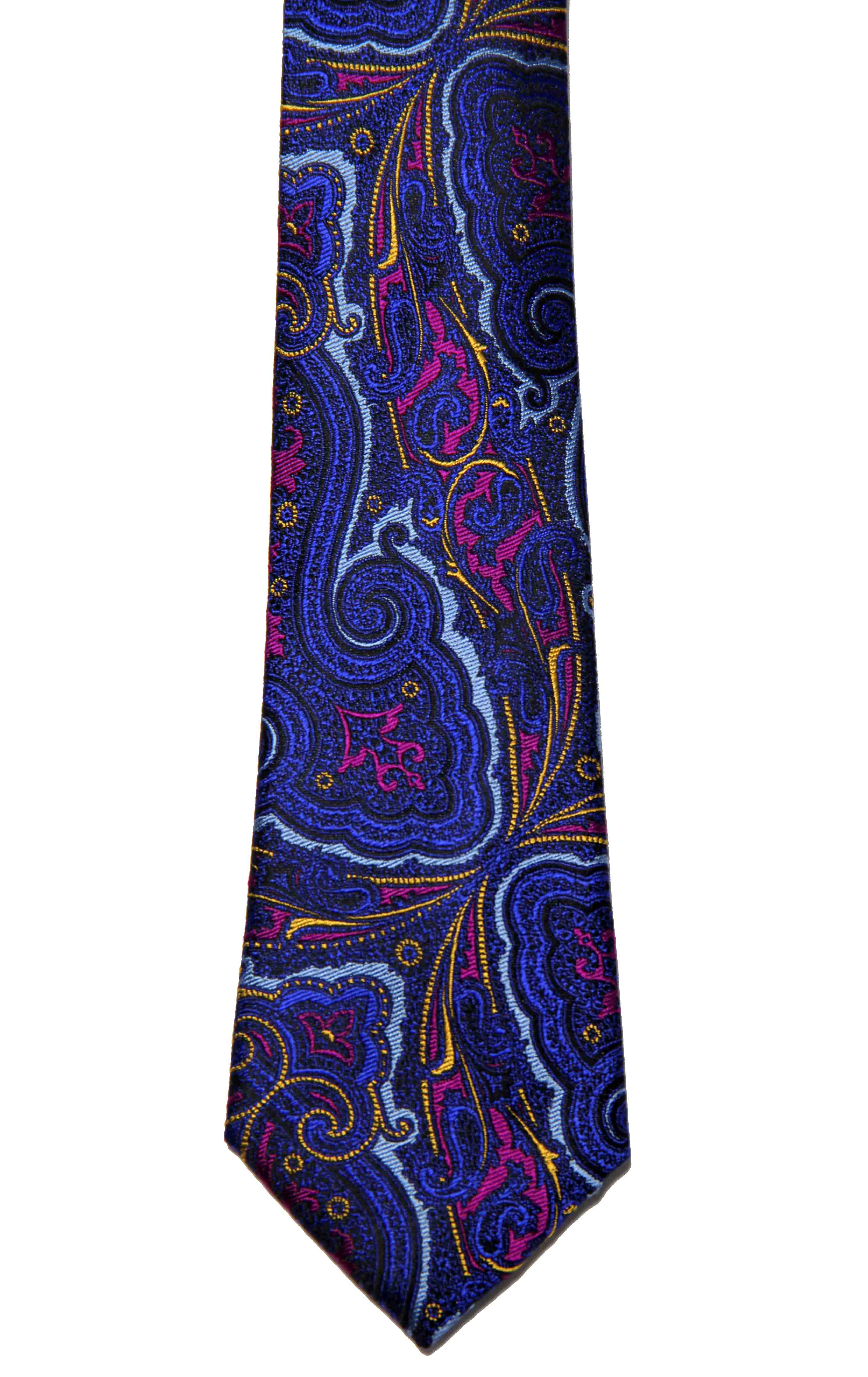 Duchamp London Silk Tie Paisley Blue Pink Gold Men's