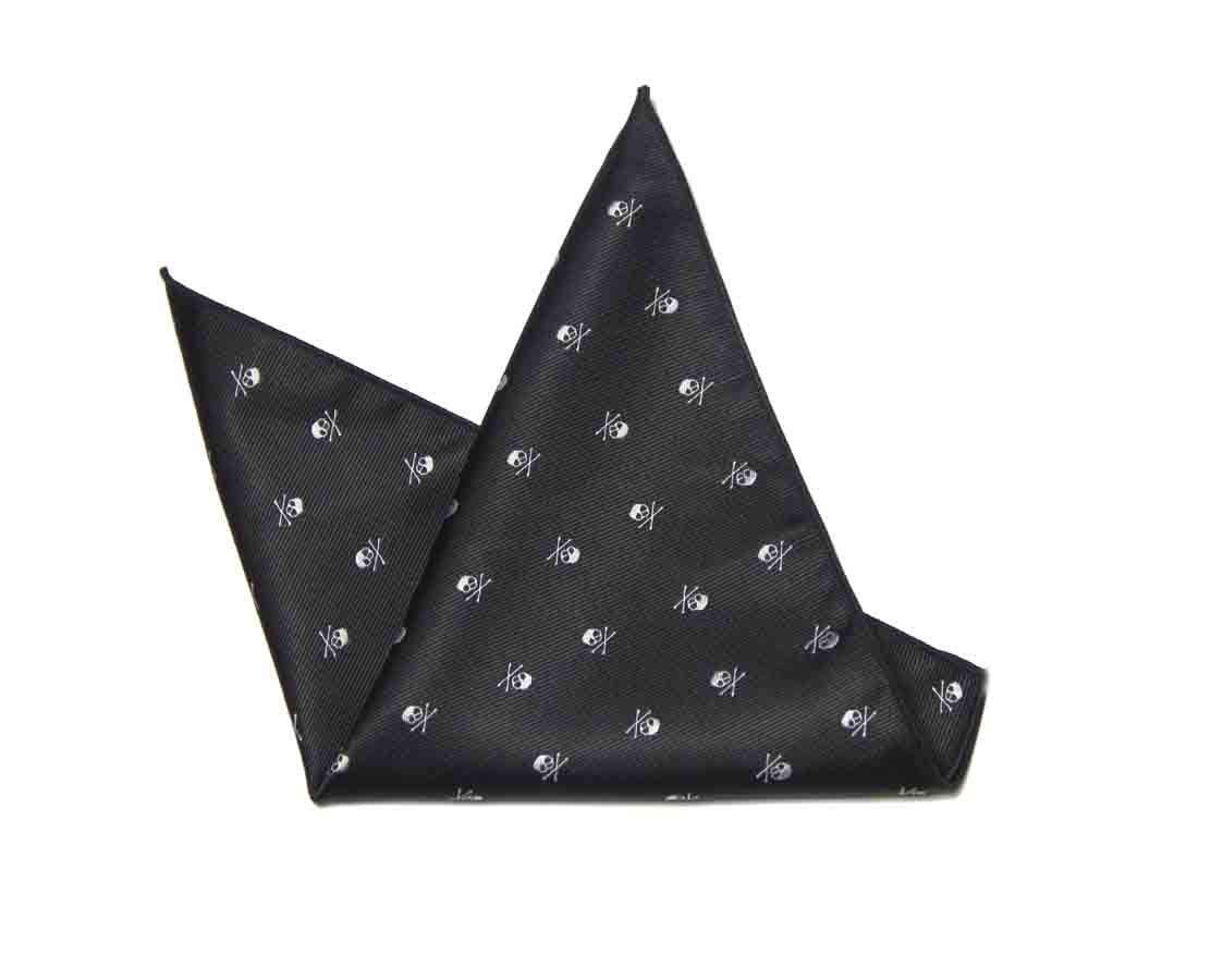 Gascoigne Pocket Square Skull & Crossbones Pattern Black White Men's