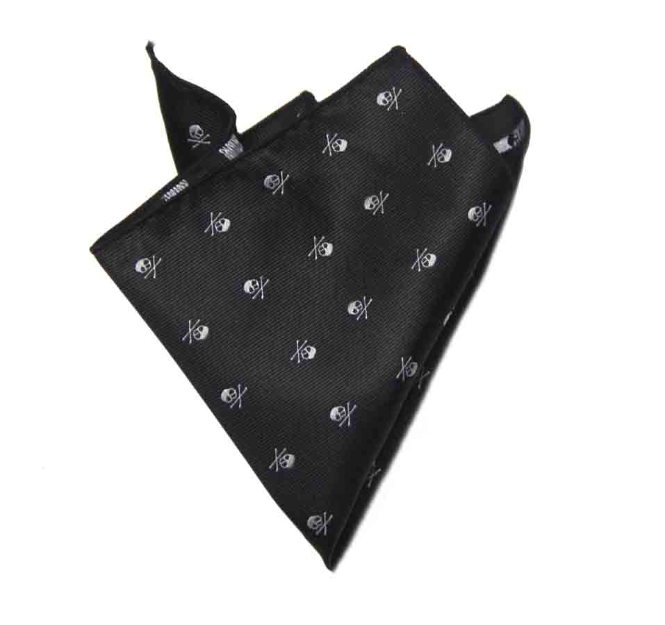 Gascoigne Pocket Square Skull & Crossbones Pattern Black White Men's