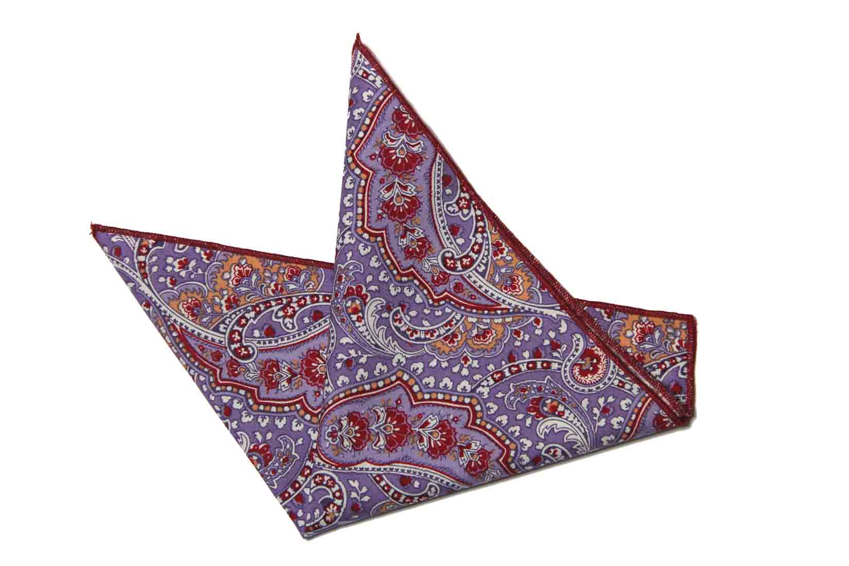 Gascoigne Pocket Square Paisley Cotton Red Purple Orange Men's