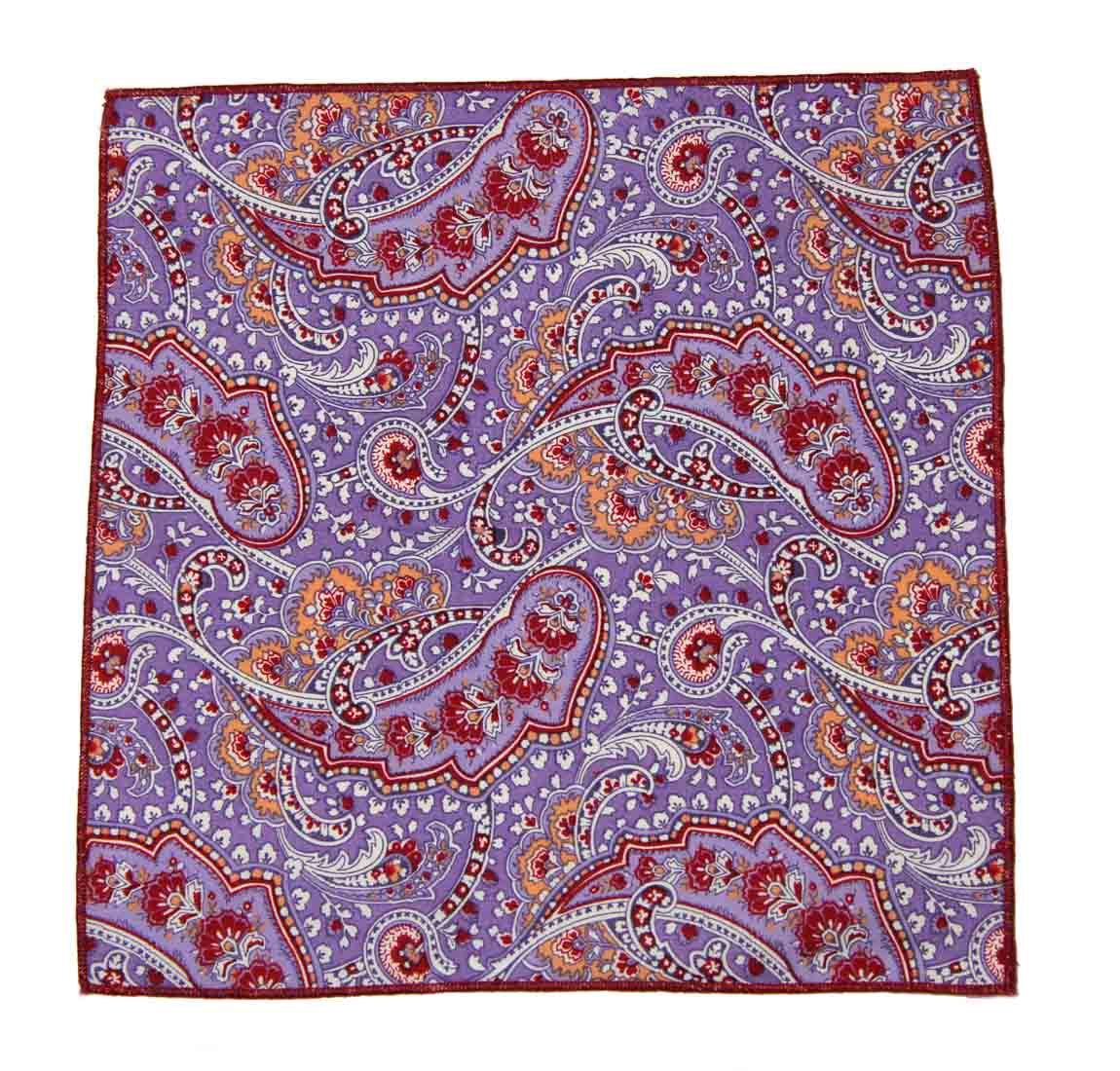 Gascoigne Pocket Square Paisley Cotton Red Purple Orange Men's