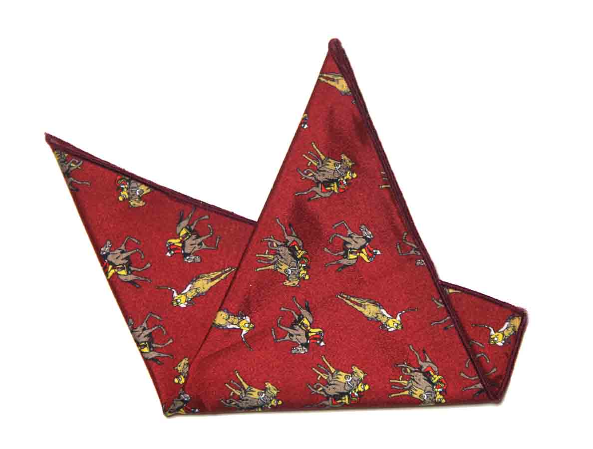 Gascoigne Pocket Square Horse Racing Red Brown Yellow Men's Gascoigne Pocket Square Horse Racing Red Brown Yellow Men's