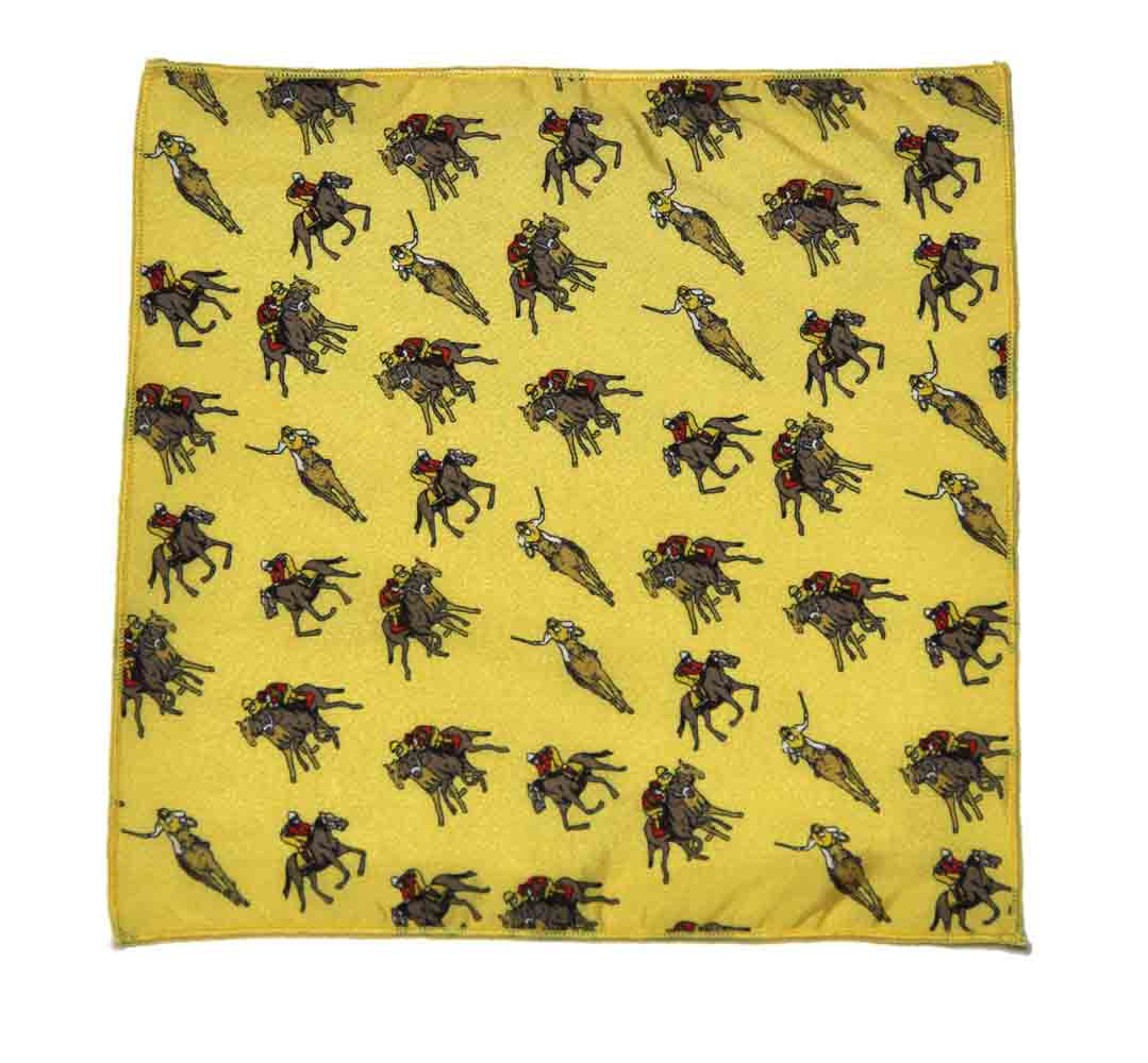Gascoigne Pocket Square Horse Racing Equestrian Yellow Brown Tan Men's Gascoigne Pocket Square Horse Racing Equestrian Yellow Brown Tan Men's