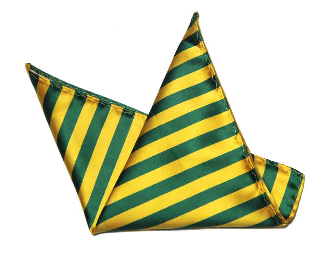 Gascoigne Silk Pocket Square Yellow Green Repp Stripe Men's