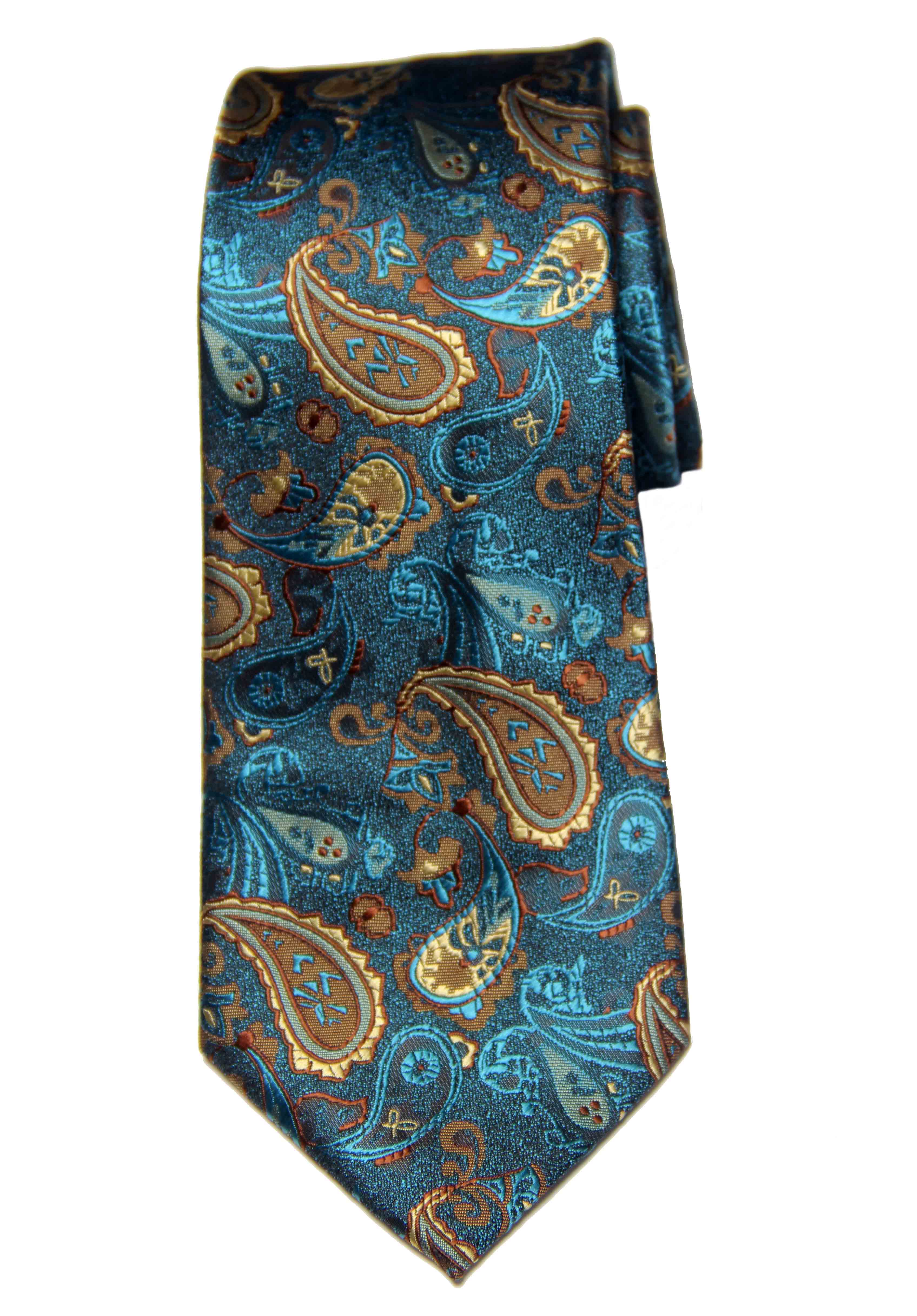 Gascoigne Silk Jacquard Tie Teal Blue Brown Gray Tan Orange Paisley Men's