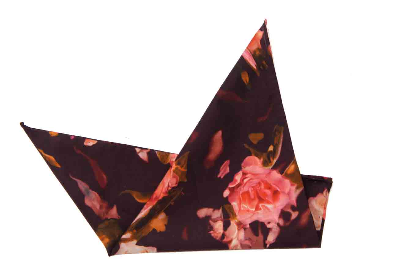 Hand Stitched Italian Lawn Cotton Fabric Pocket Square Floral Roses Pattern Men's