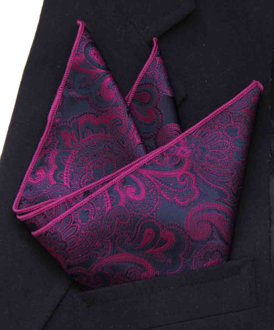 SW for Gascoigne Silk Jacquard Pocket Square Purple Black Paisley