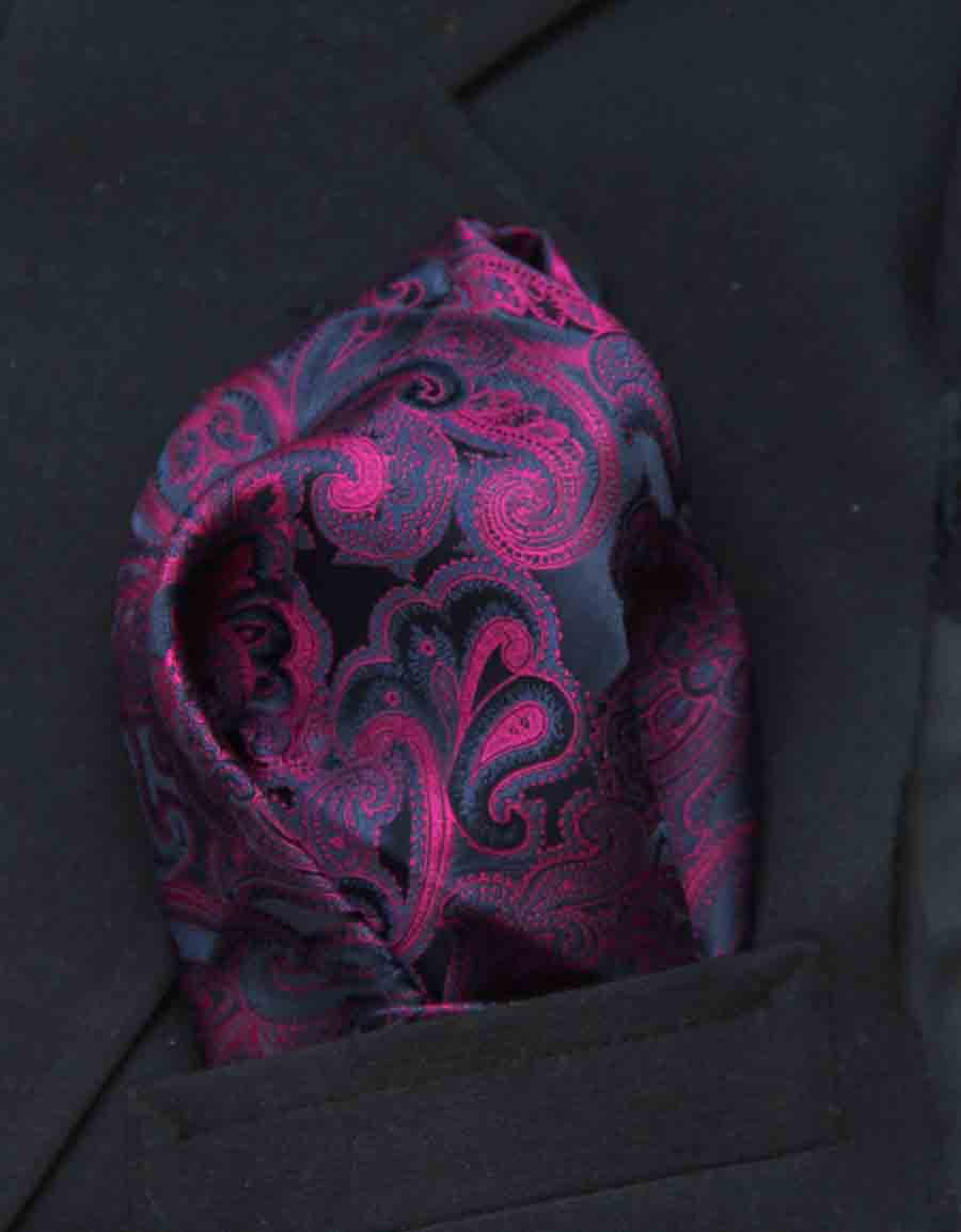 SW for Gascoigne Silk Jacquard Pocket Square Purple Black Paisley