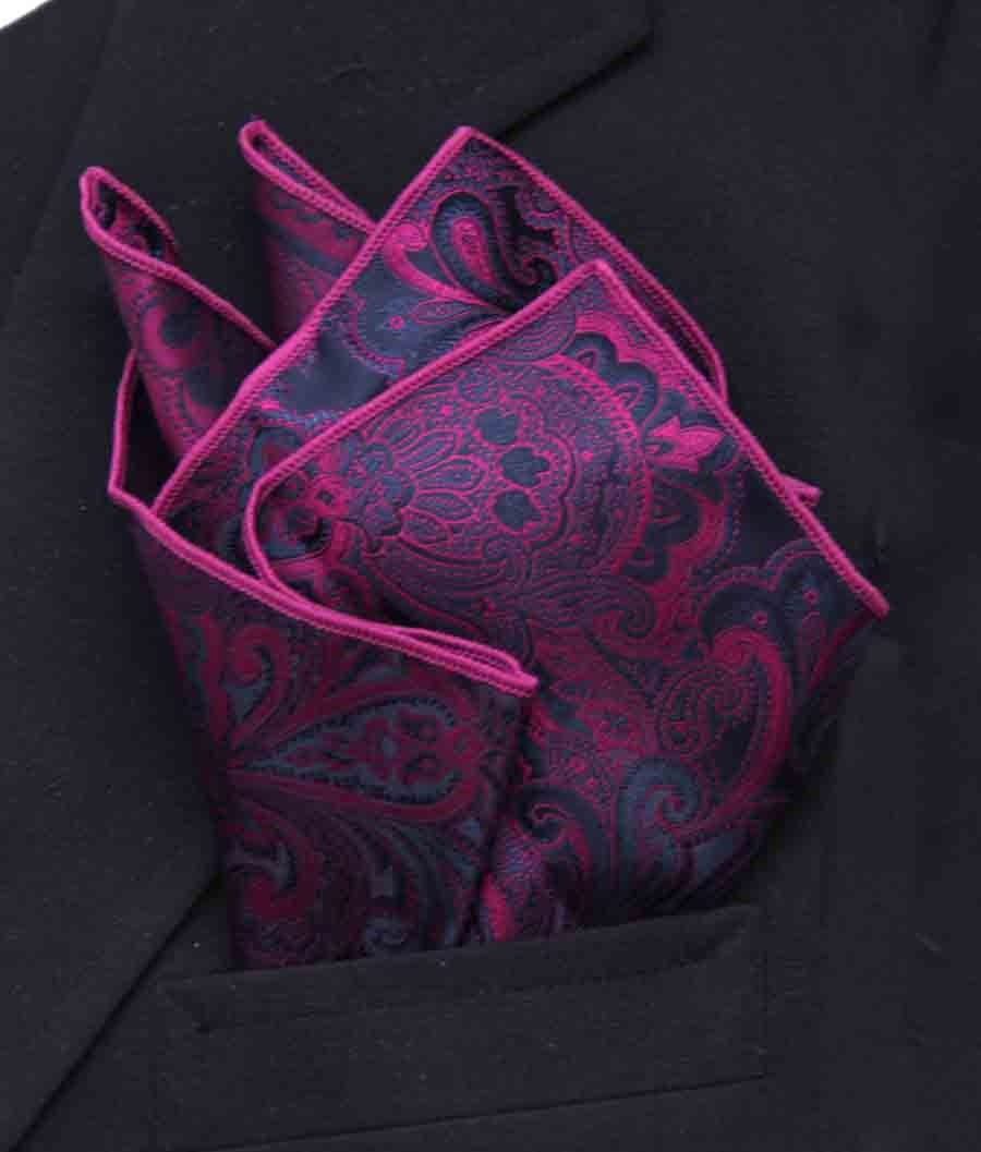SW for Gascoigne Silk Jacquard Pocket Square Purple Black Paisley