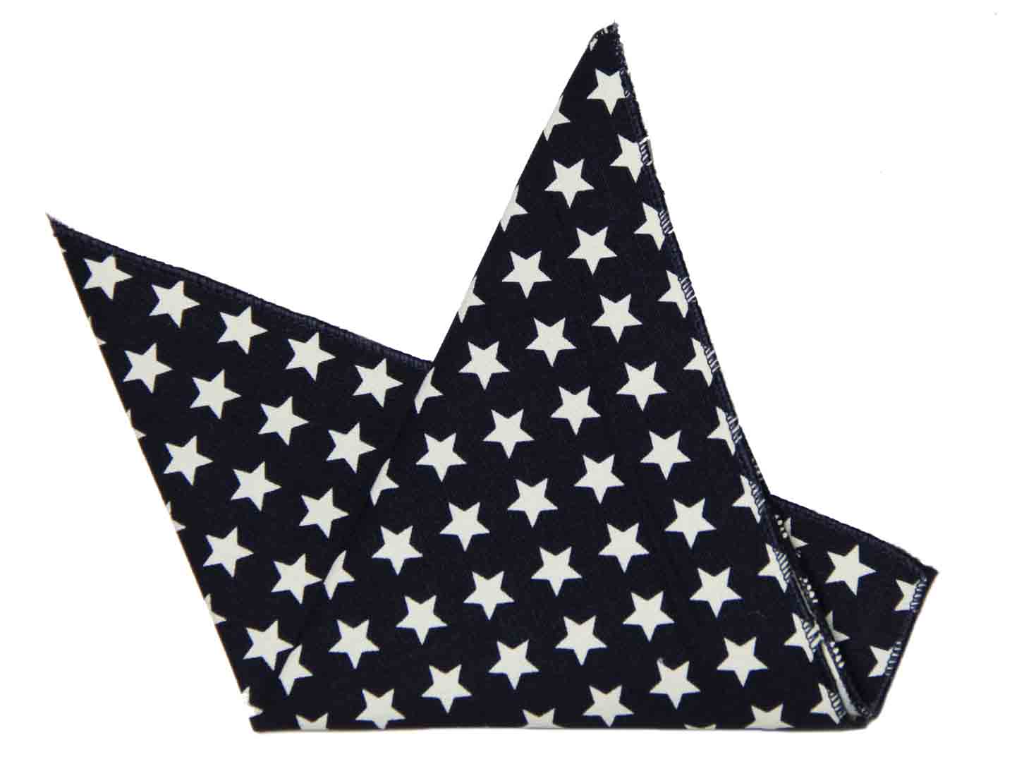 Gascoigne Pocket Square Cotton Linen Navy Blue White Stars Pattern Men's