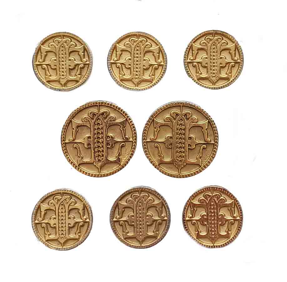Large Vintage Blazer Jacket Coat Buttons Set Gold Brass T Monogram Men's