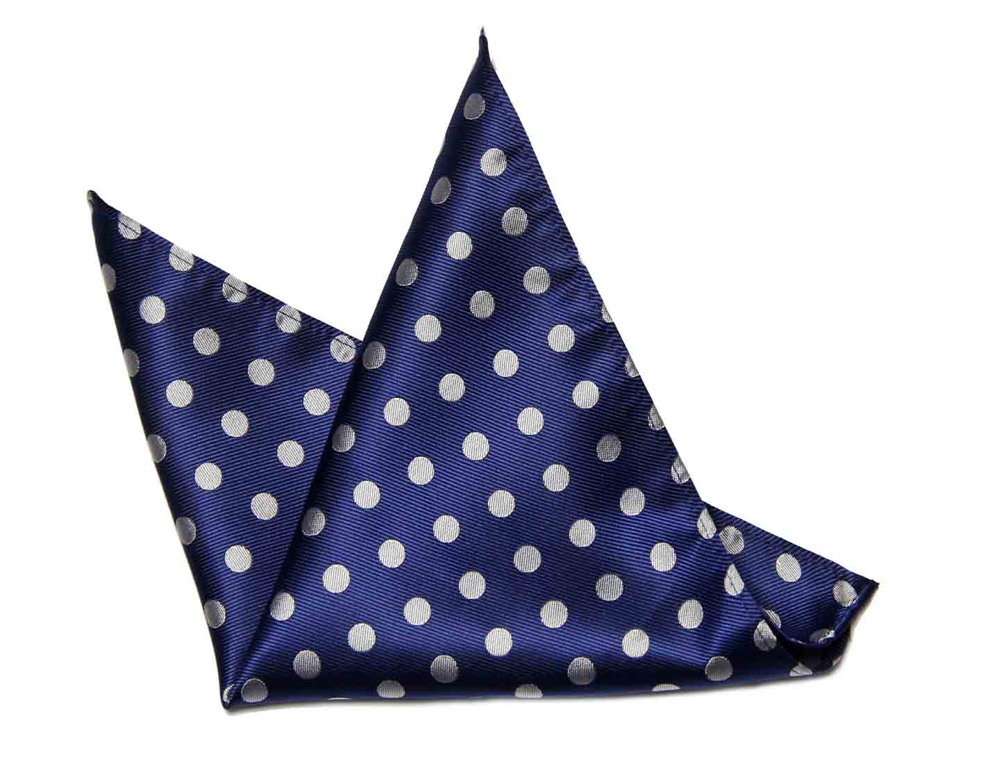 ekSel Pocket Square Navy Blue Gray Polka Dots Silk Blend Men's