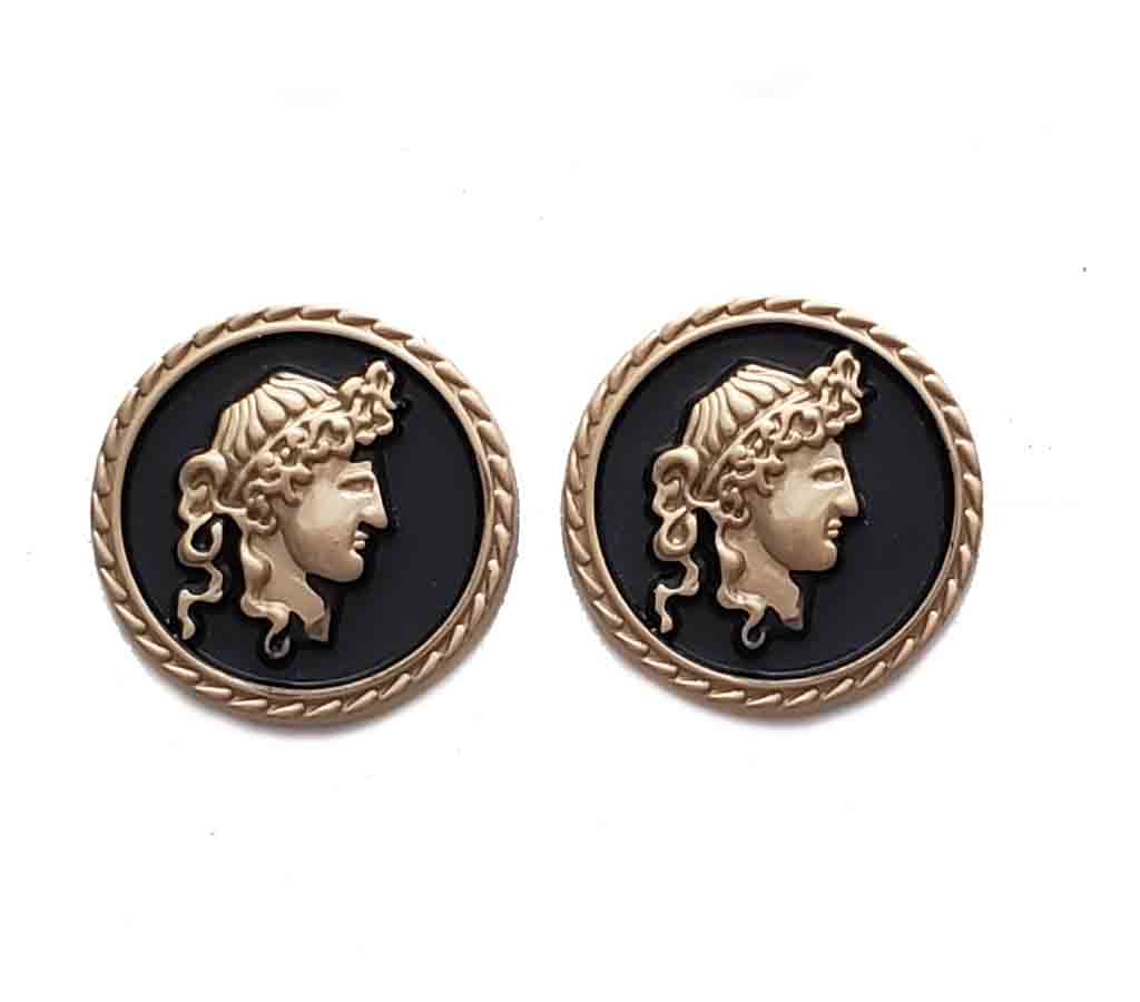 2 New Men's Blazer Jacket or Sport Coat Buttons Gold Black Brass Enamel  Ancient Roman Men's