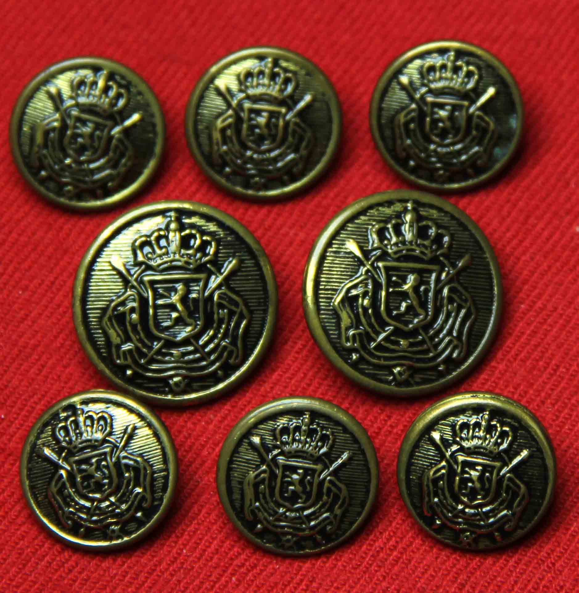 Vintage Waterbury Belgian Crest Blazer Buttons Set Antique Gold Brass Men's