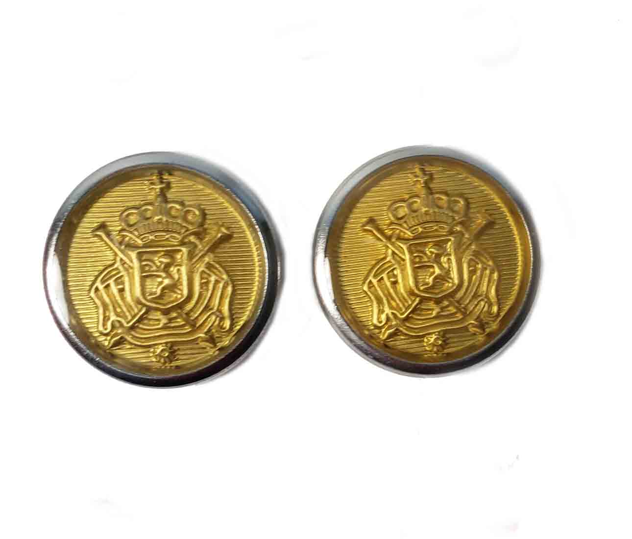 Two Belgian Crest Blazer Buttons Gold Silver Shank Men's