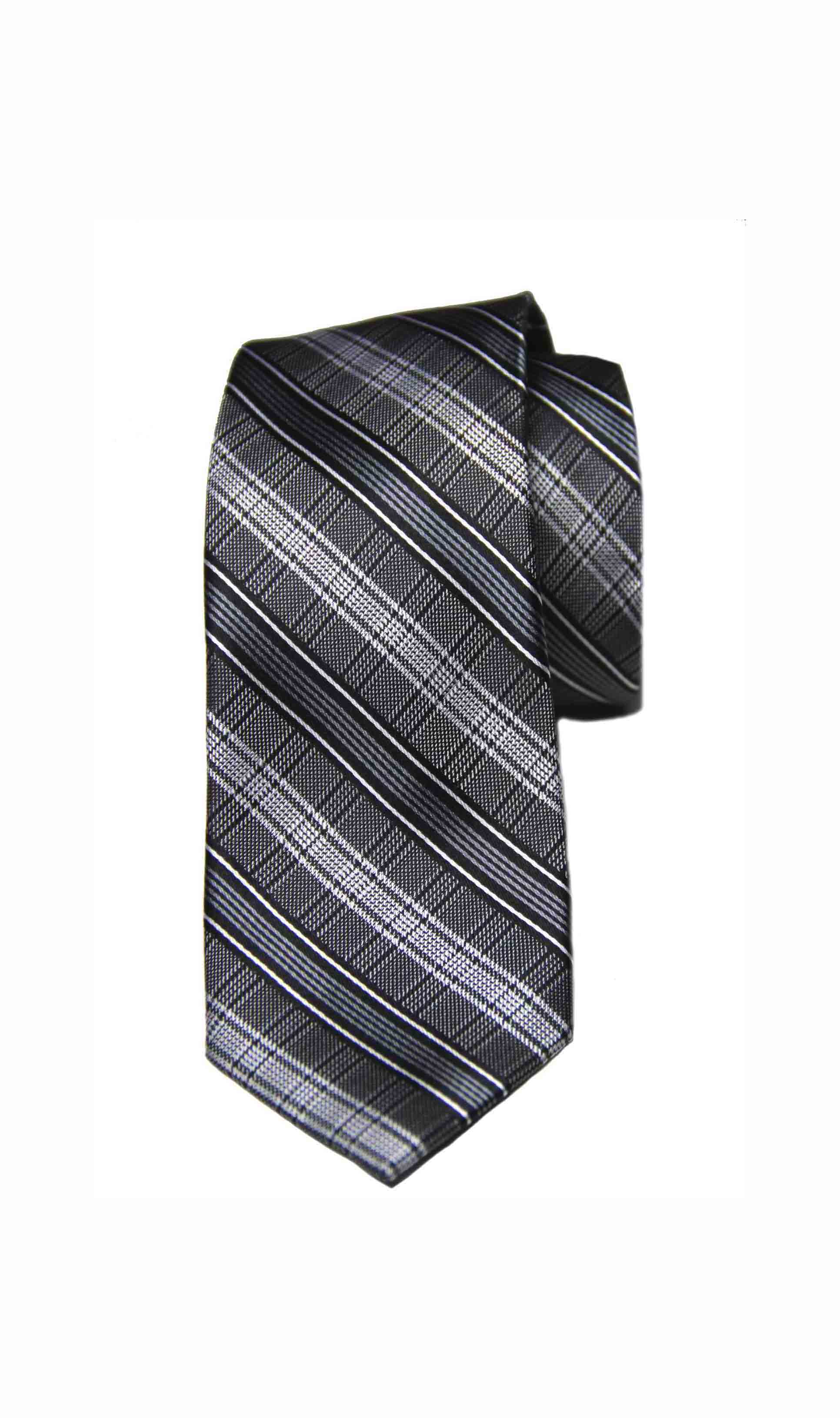 Ben Sherman Tie Gray Black Plaid Silk Narrow Men's