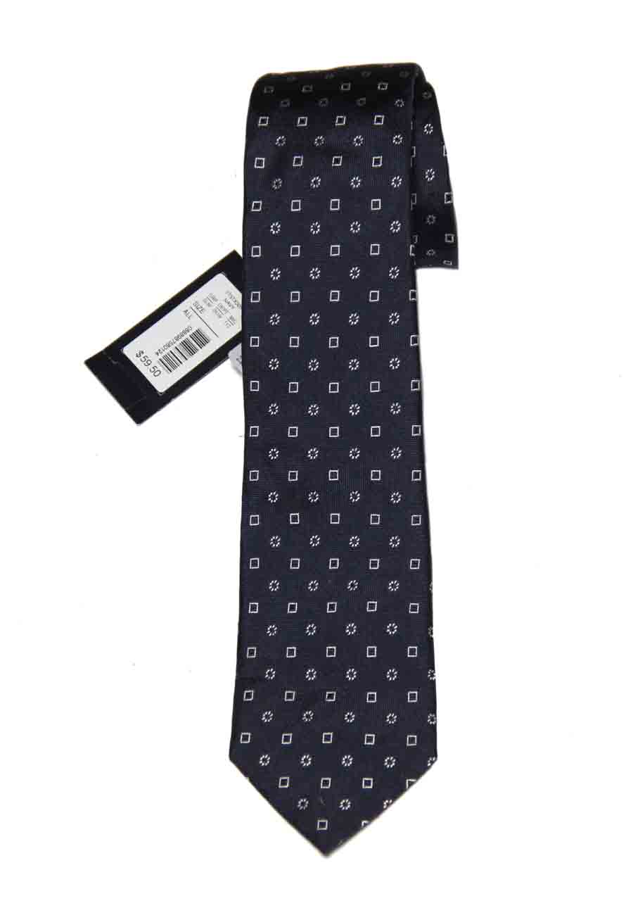 Daniel Cremieux Italian Silk Tie Navy Blue White Geometric Floral Men's