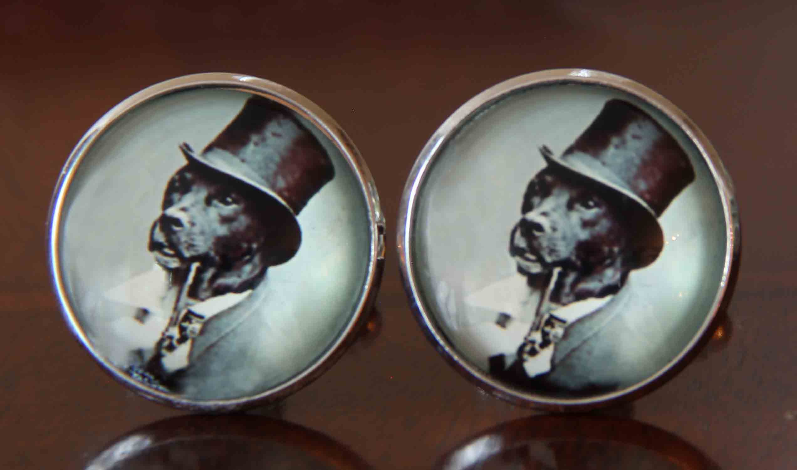 Gascoigne Dog in Top Hat Novelty Cufflinks Silver Metal Alloy Men's