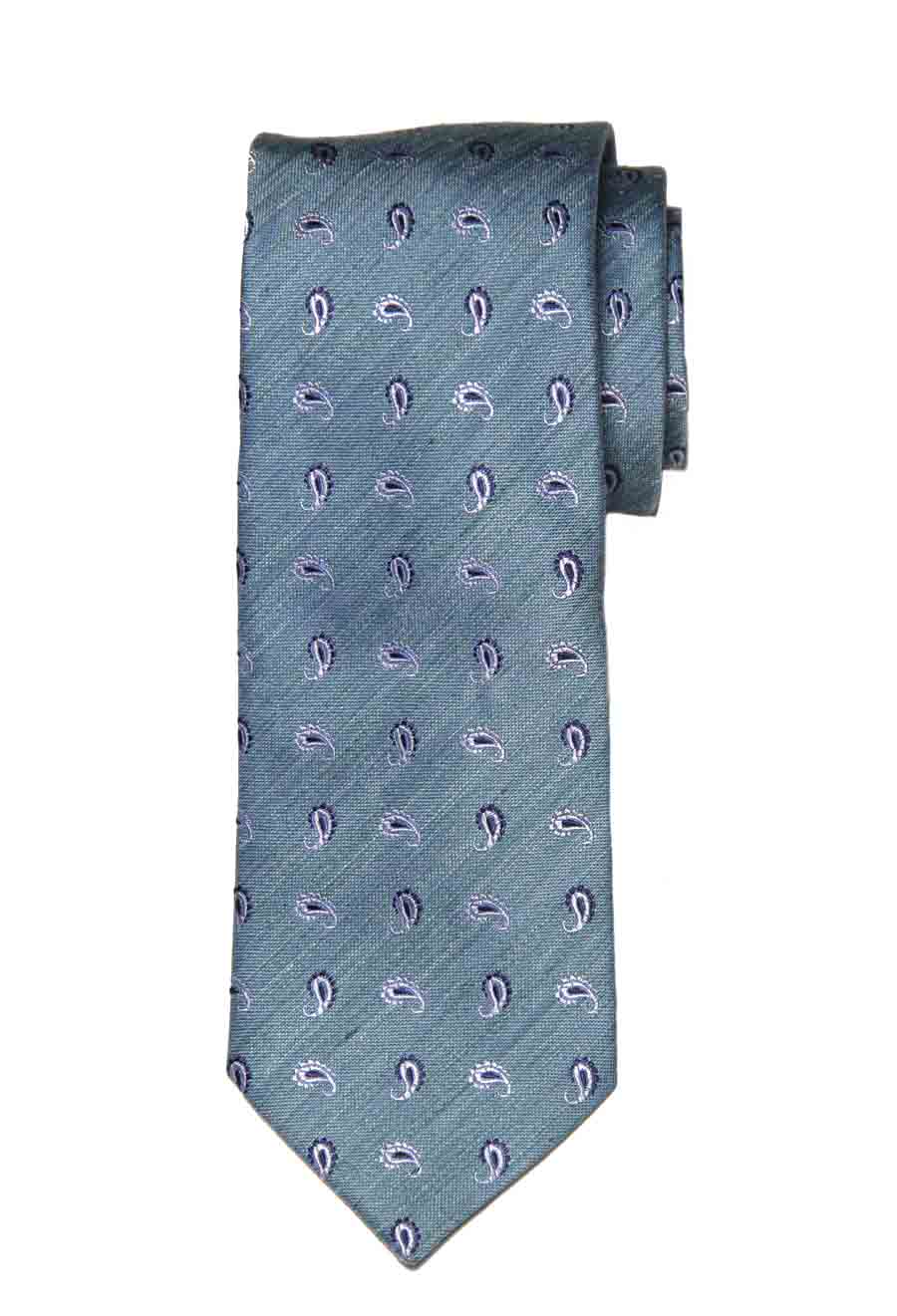 ETON Silk and Linen Tie Green Navy Blue White Tear Drop Pattern Men's