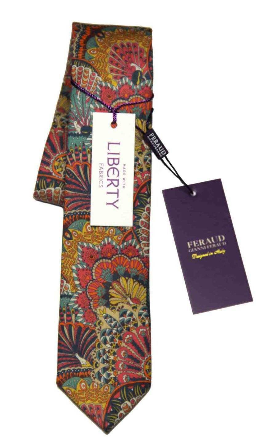 Feraud Liberty of London Fabric Tie Cotton Peacock Pattern Men's