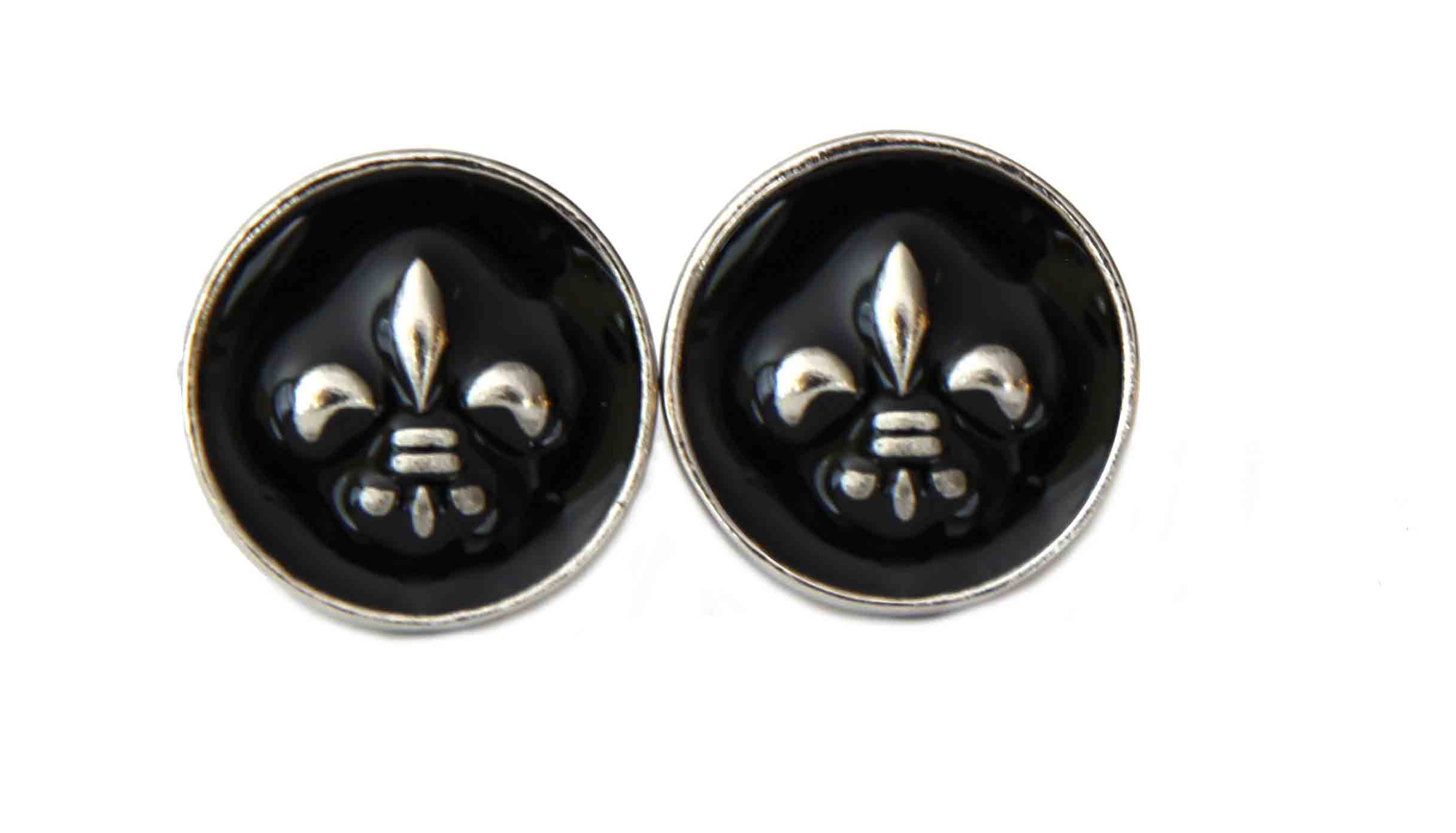 Gascoigne Fleur de Lis Cufflinks Silver Black Men's