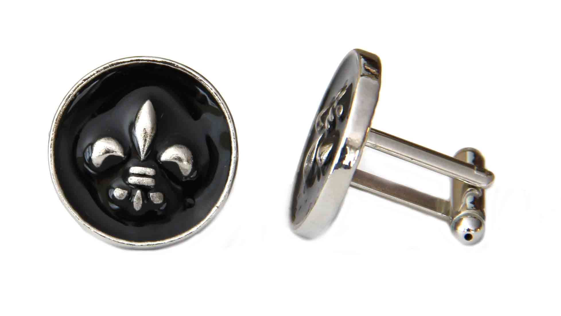 Gascoigne Fleur de Lis Cufflinks Silver Black Men's
