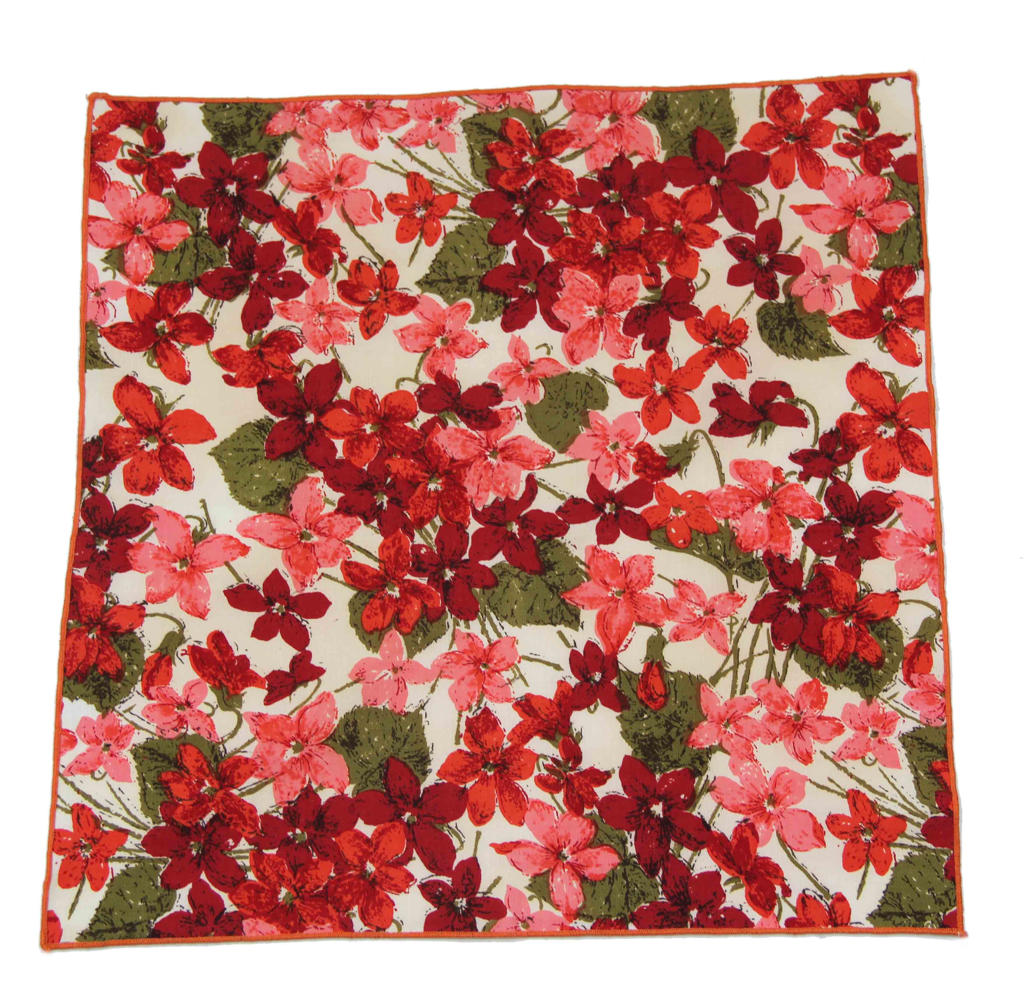 Gascoigne Large Pocket Square Floral Cotton Red Pink Orange Black White Men's